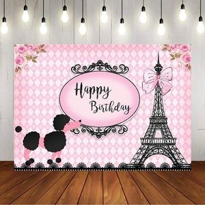 Eiffel Tower Pink Flower Girls Birthday Backdrop